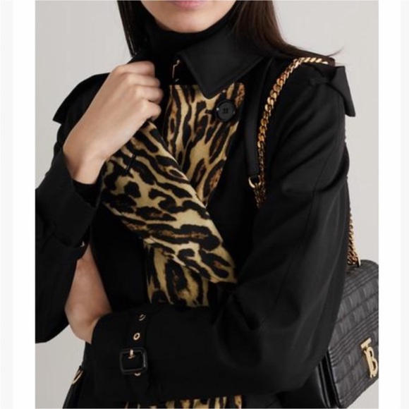 BURBERRY BRIDSTOW BLACK GABARDINE COTTON TRENCH COAT LEOPARD PRINTED LINING US 4 - Picture 4 of 15